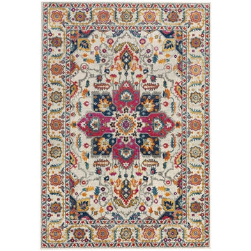 Nova NV24 Persian Traditional Medallion Border Durable Easy-Care Polypropylene Short Pile White/Multicolour Rug-Asiatic Carpets-Rug Love - The Most Loved Rug Store